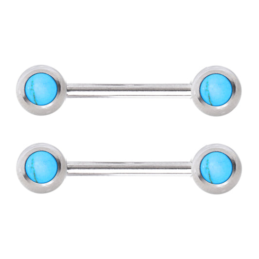Turquoise Natural Stone Nipple Barbells - Pair - 316L Stainless Steel