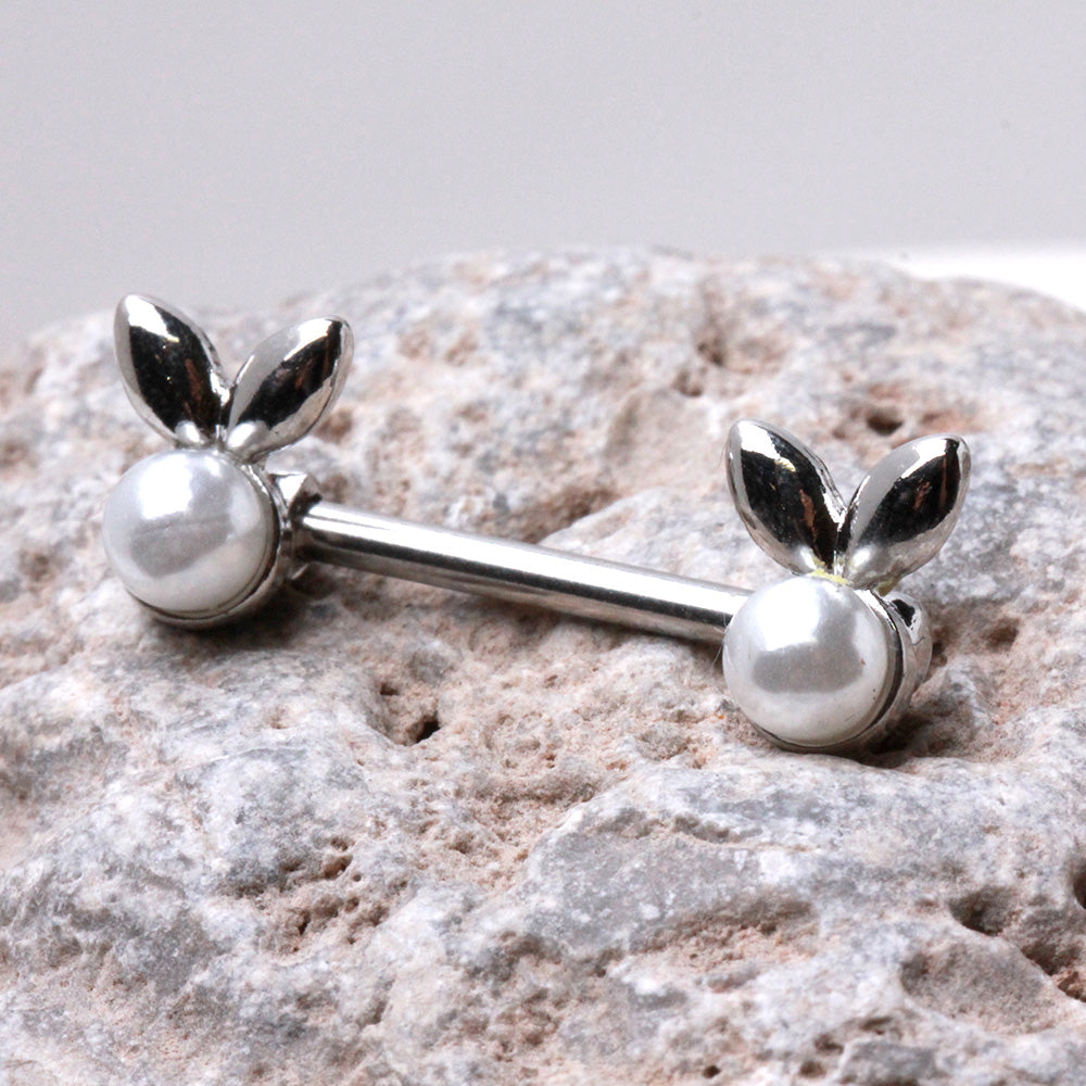 White Faux Pearl Bunny Nipple Barbells - 316L Stainless Steel - Pair