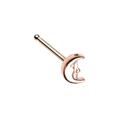 Rose Gold Plated Crescent Moon Face Nose Bone Stud - Stainless Steel