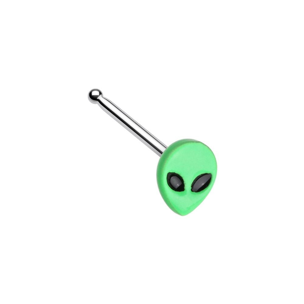 Green Alien Head Nose Bone Stud - Stainless Steel