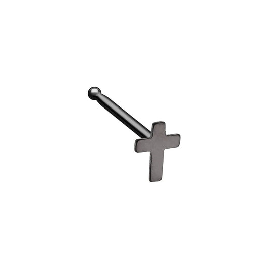 Black Dainty Cross Icon Nose Bone Stud - Stainless Steel