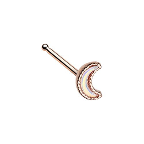 Rose Gold Plated Crescent Moon Synthetic Opal Nose Bone Stud - Stainless Steel