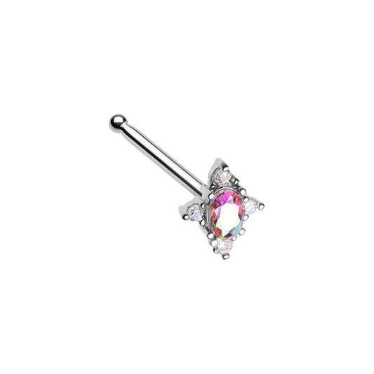 Iridescent Edwardian Style CZ Crystal Nose Bone Stud
 - Stainless Steel