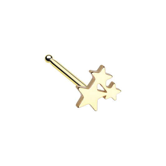 Triple Star Nose Bone Stud - Gold Plated Stainless Steel