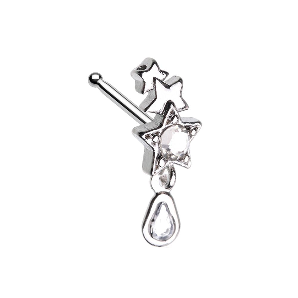 Shooting Stars with Dangling Gem Nose Bone Stud - Stainless Steel