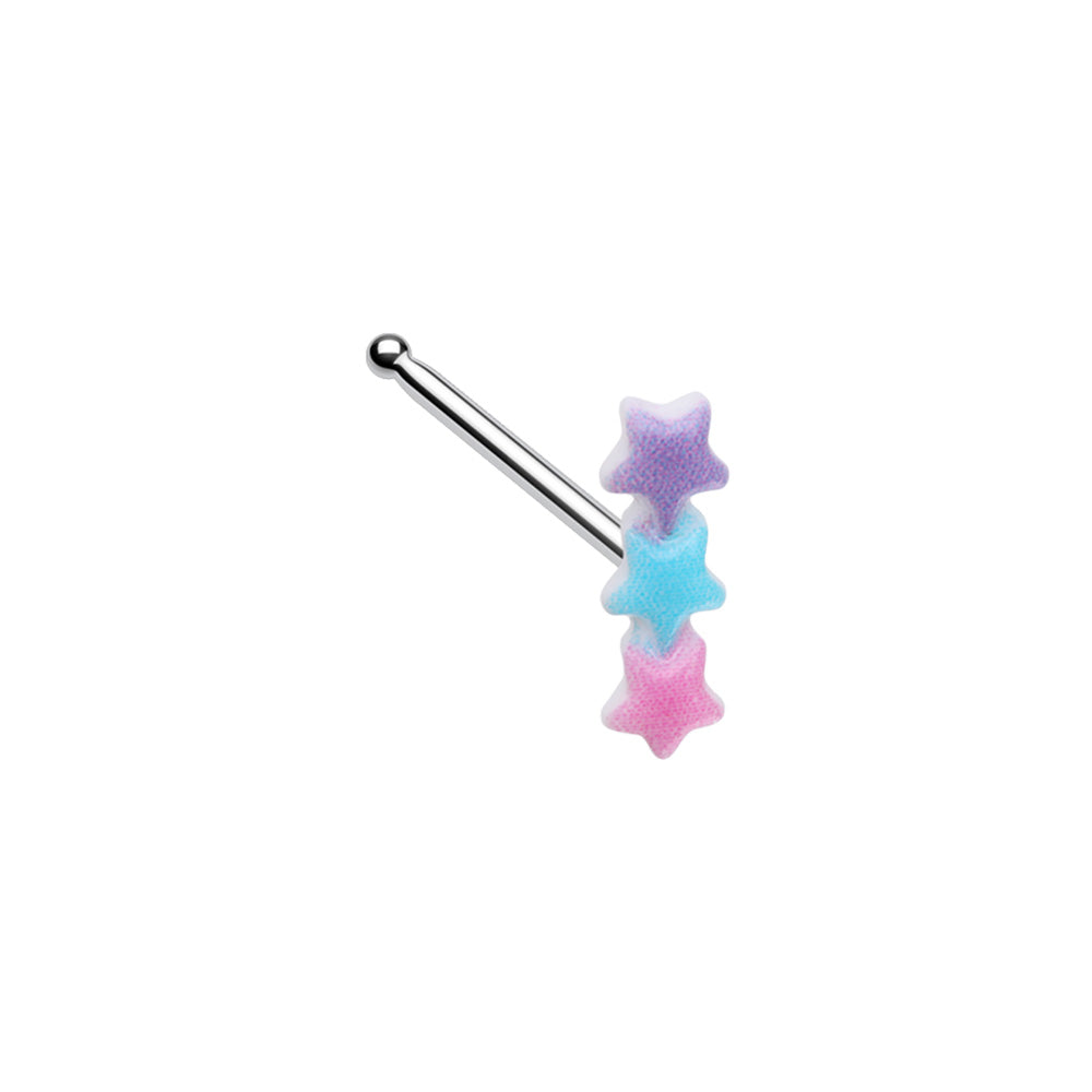 Pastel Purple, Blue, and Pink Kawaii Triple Star Nose Bone Stud - Stainless Steel