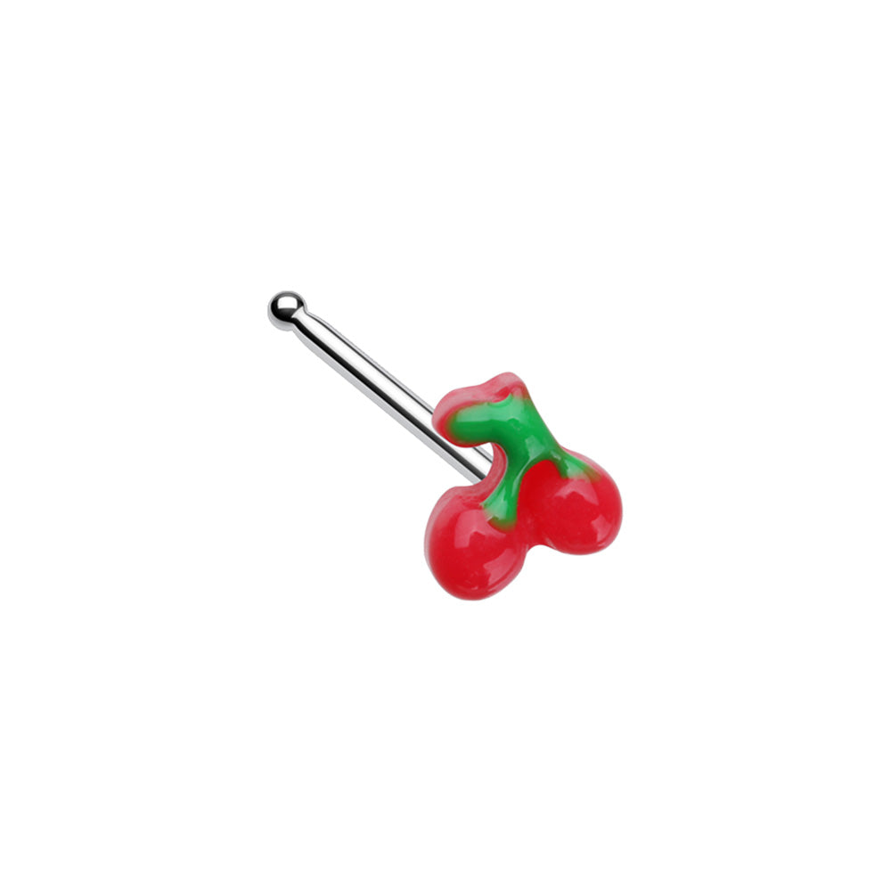 Red Kawaii Cherries Nose Bone Stud - Stainless Steel