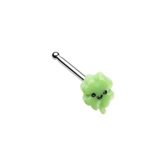 Kawaii Smiling Shamrock Nose Bone Stud - Stainless Steel