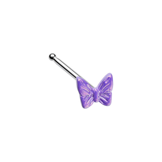 Purple Iridescent Butterfly Nose Bone Stud - Stainless Steel
