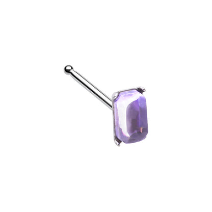 Rectangular Gem Nose Bone Stud - Stainless Steel