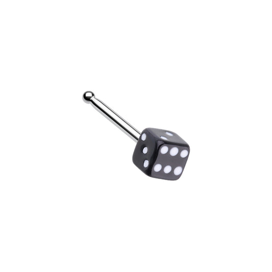 Black Lucky Dice Nose Bone Stud - Stainless Steel