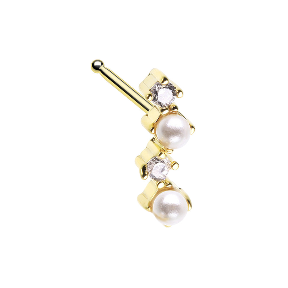 CZ Crystal and Synthetic Pearls Zig Zag Nose Bone Stud - 316L Stainless Steel