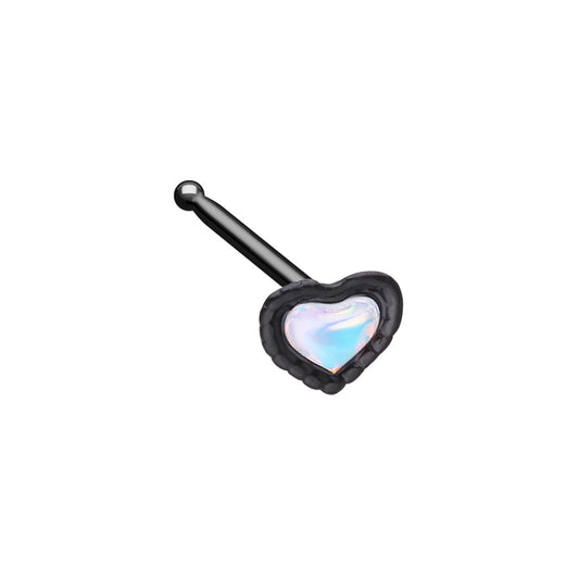Heart Moonstone Nose Bone Stud - Black 316L Stainless Steel