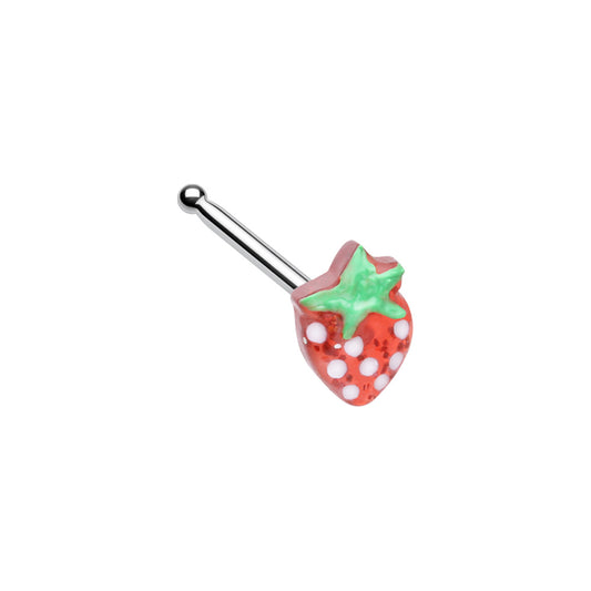 Red Enamel Strawberry Nose Bone Stud - 316L Stainless Steel