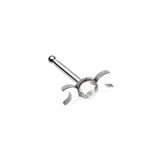 Crystal Double Crescent Moon Nose Bone Stud - 316L Stainless Steel