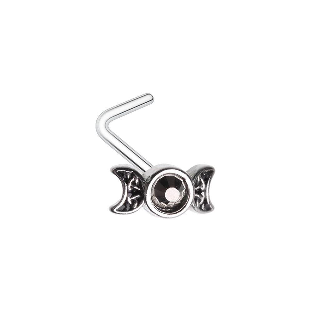 Celtic Double Crescent Moon L-Bend Nose Stud - Stainless Steel