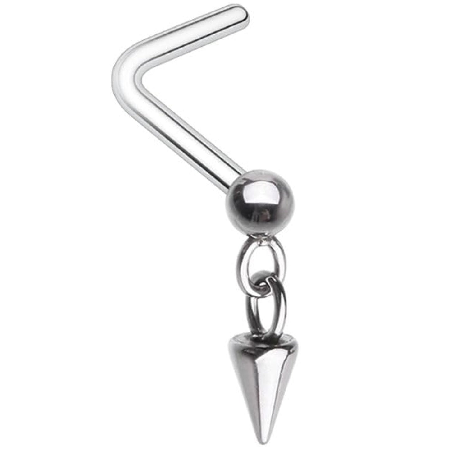 Ball and Chain Spike Dangle L-Bend Nose Stud - Stainless Steel