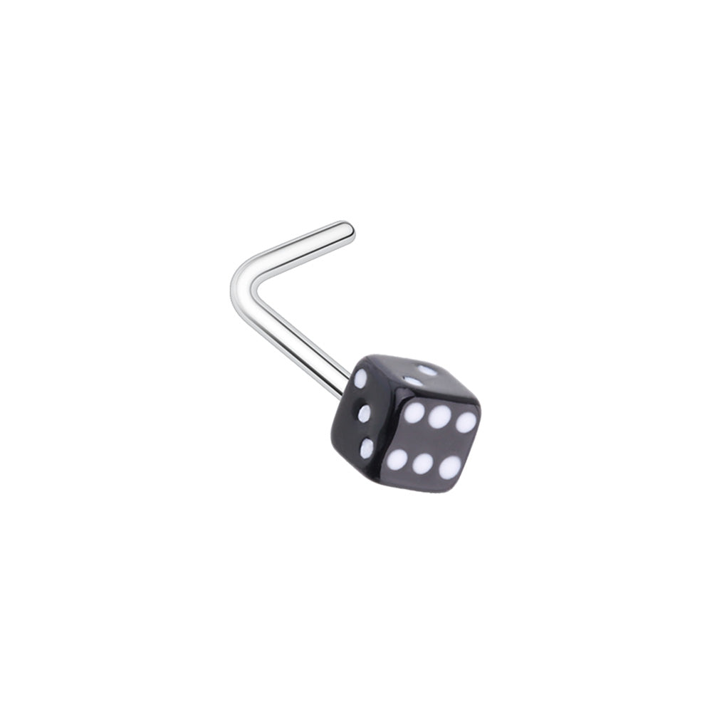 Black Lucky Dice L-Bend Nose Stud - Stainless Steel