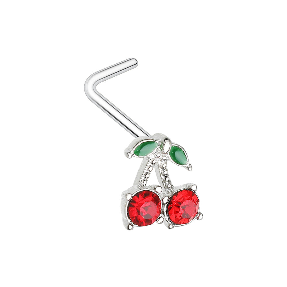CZ Crystal Red Cherry L-Bend Nose Stud - 316L Stainless Steel
