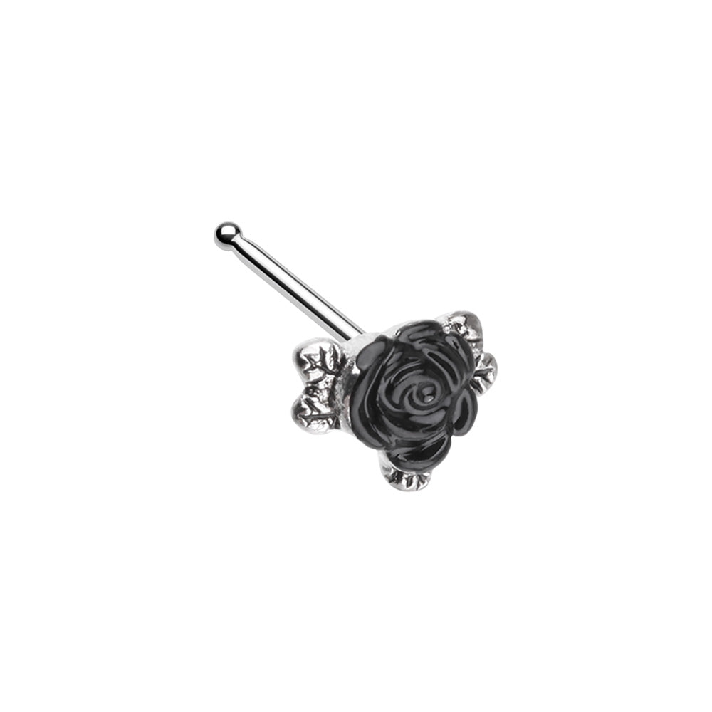 Black Rose Nose Bone Stud - Stainless Steel