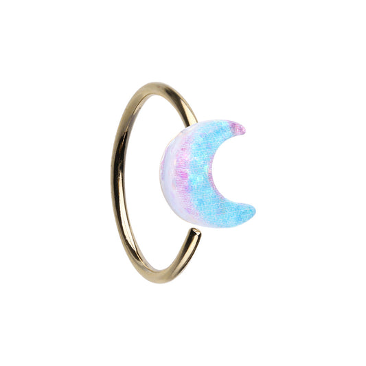 Glitter Pastel Crescent Moon Bendable Nose Ring - Gold Plated Stainless Steel