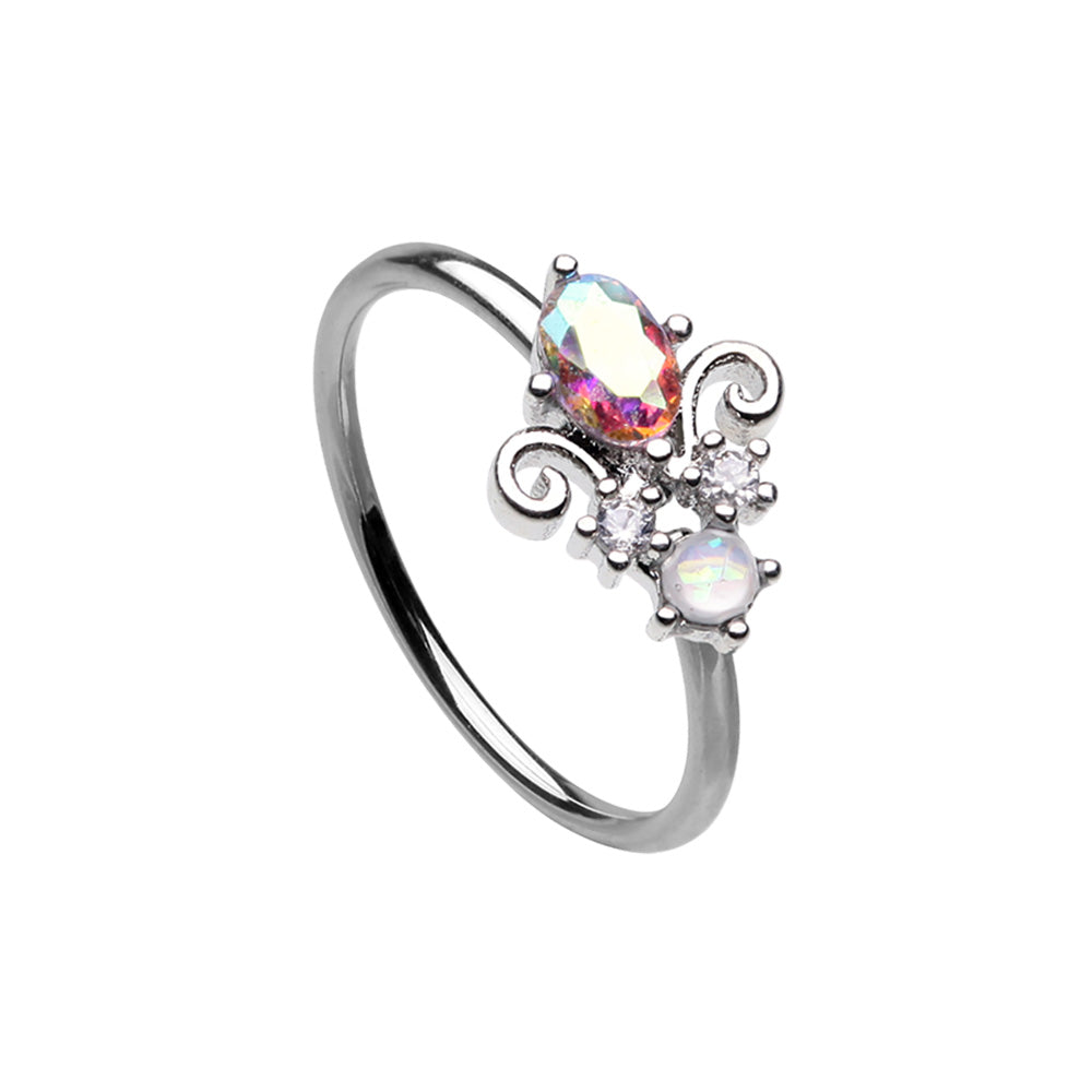 Iridescent Victorian Style CZ Crystal Bendable Nose Ring - Stainless Steel