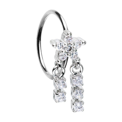 CZ Crystal Star with Double Dangling Chain Bendable Nose Ring - Stainless Steel