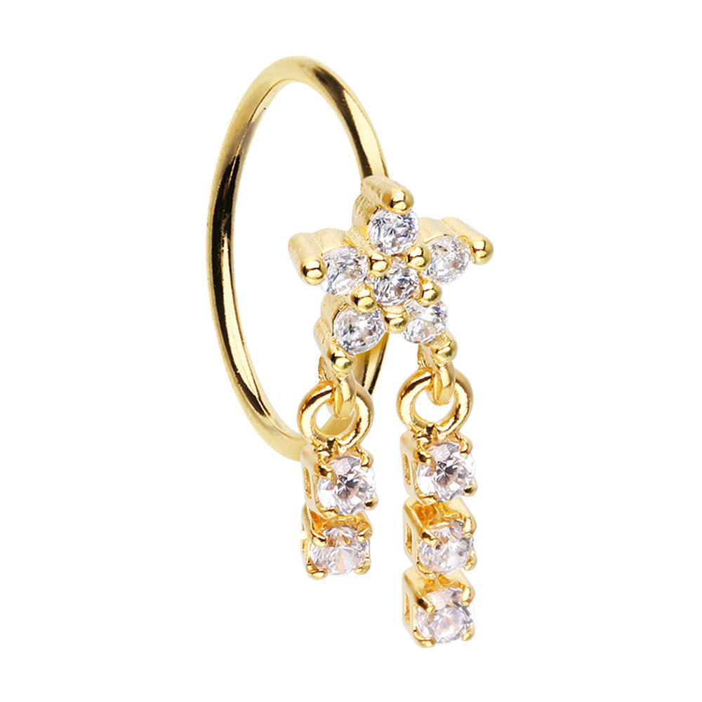 CZ Crystal Star with Double Dangling Chain Bendable Nose Ring - Stainless Steel