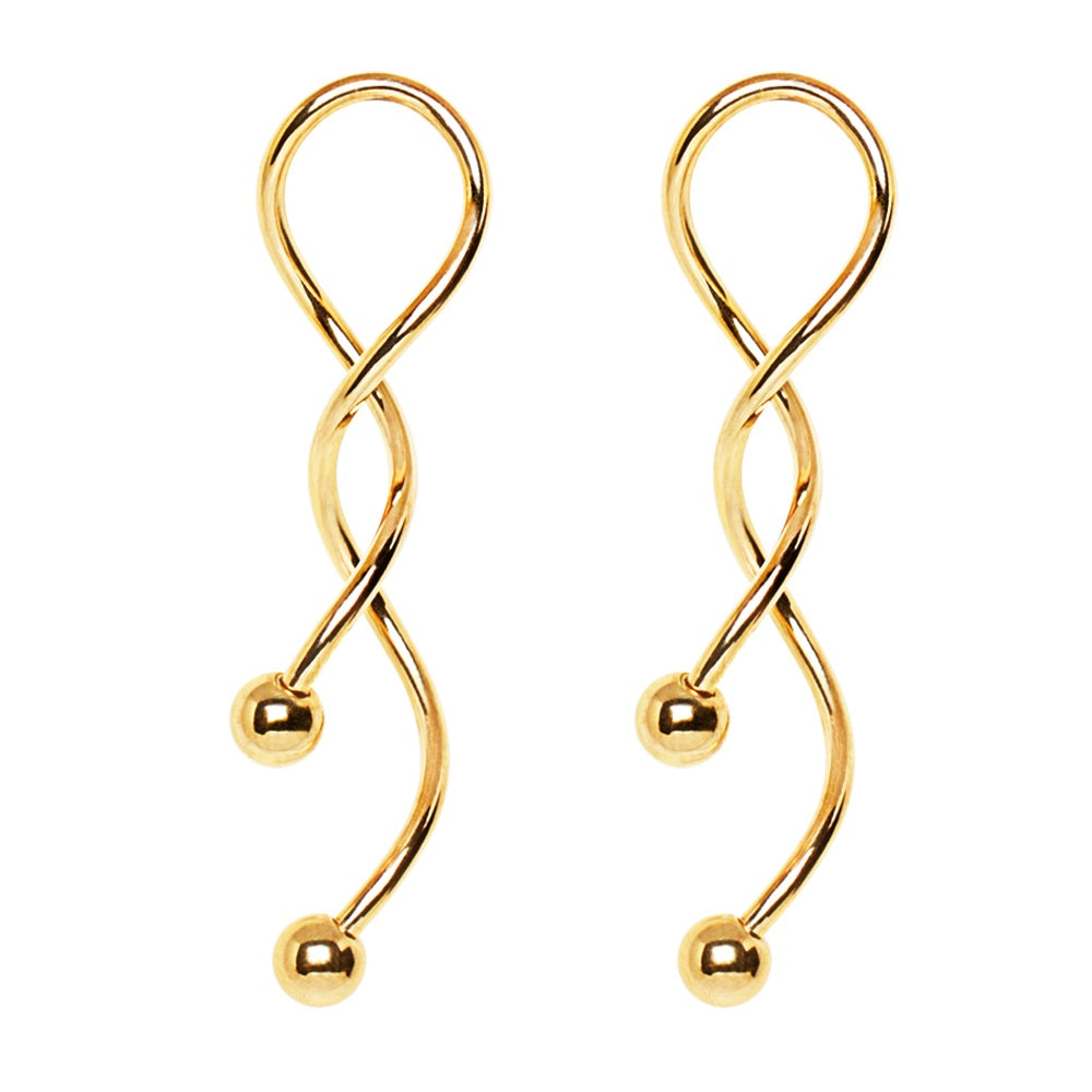 Spiral Dangling Earrings with Ball Ends - Pair - 316L Stainless Steel