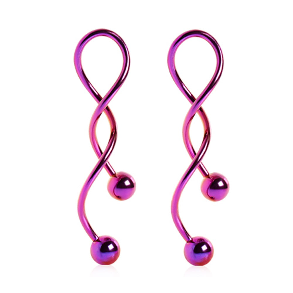 Spiral Dangling Earrings with Ball Ends - Pair - 316L Stainless Steel