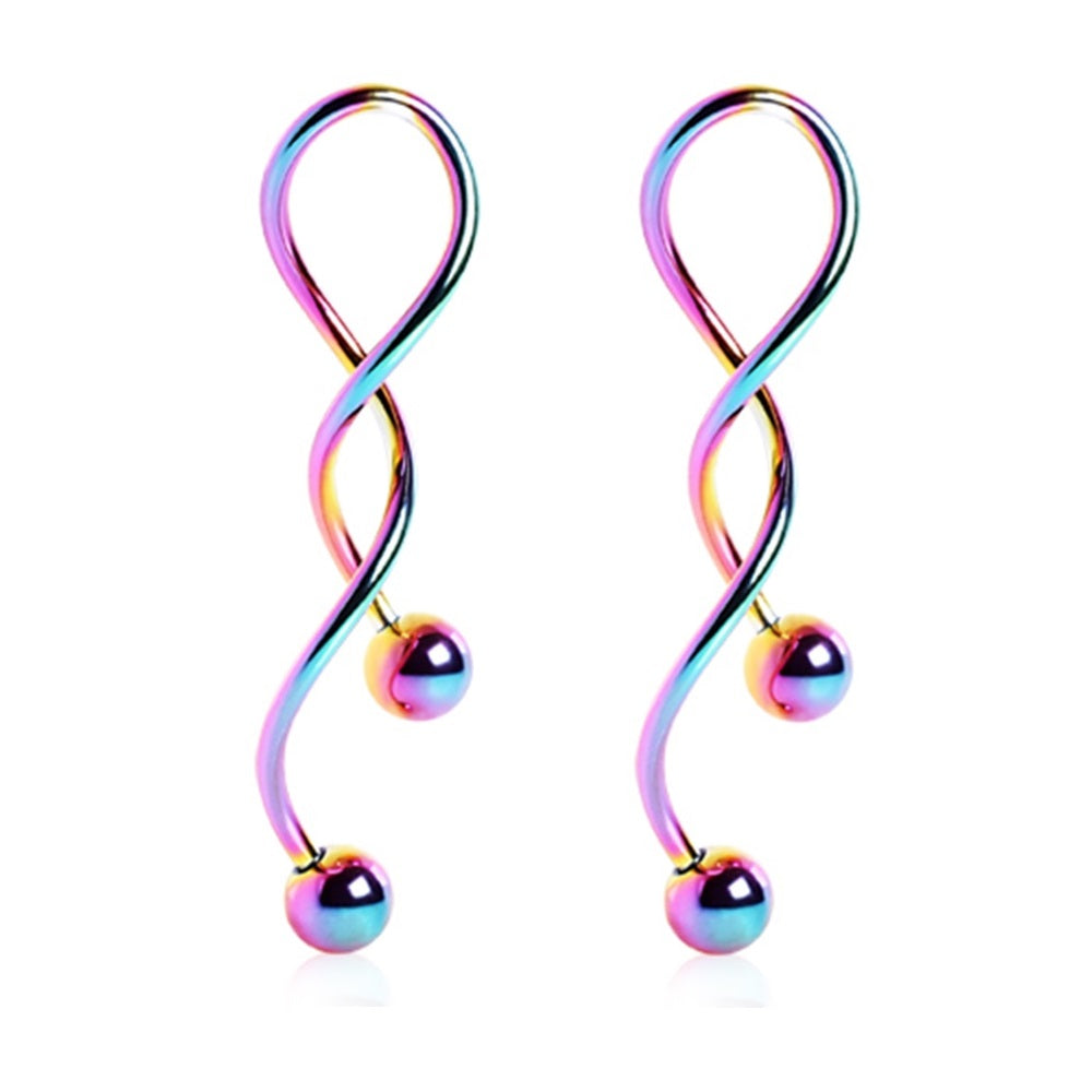 Spiral Dangling Earrings with Ball Ends - Pair - 316L Stainless Steel