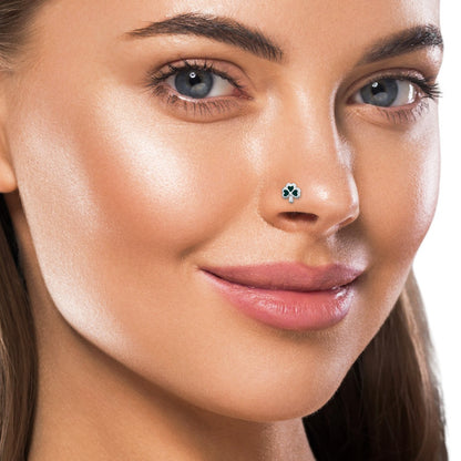 Green Clover Nose Bone Stud - 925 Sterling Silver