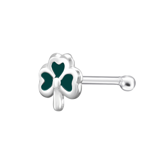 Green Clover Nose Bone Stud - 925 Sterling Silver
