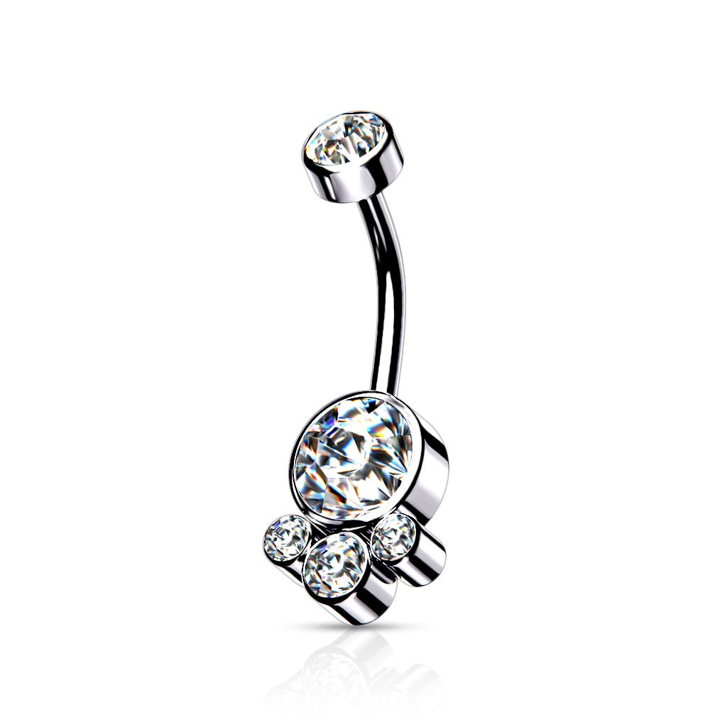 Internally Threaded Round Cluster Crystal Stone Set Belly Button Ring - 316L Stainless Steel