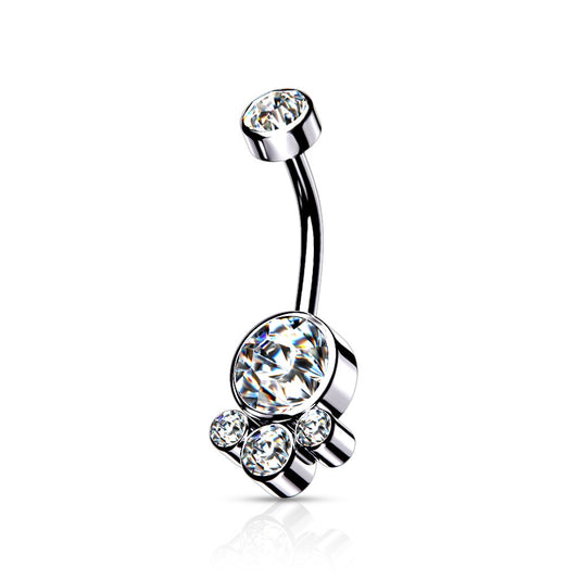 Internally Threaded Round Cluster Crystal Stone Set Belly Button Ring - 316L Stainless Steel