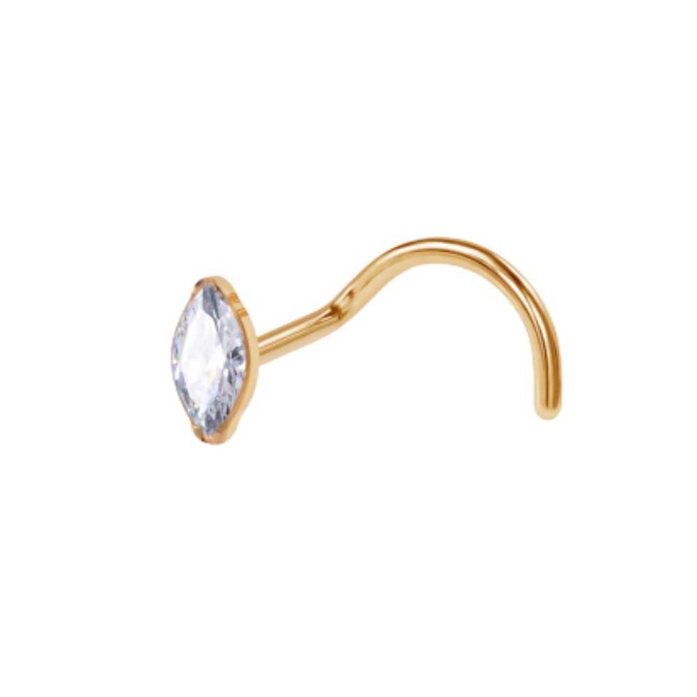 CZ Crystal Marquise Nose Screw - Gold PVD F136 Implant Grade Titanium