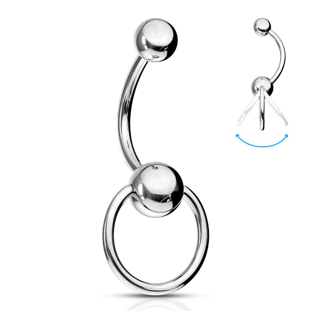 Faux Captive Bead Ring Style Belly Button Ring - 316L Stainless Steel