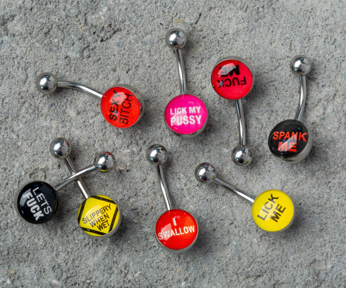 Set of 8 Naughty Funny Belly Button Rings - 316L Stainless Steel