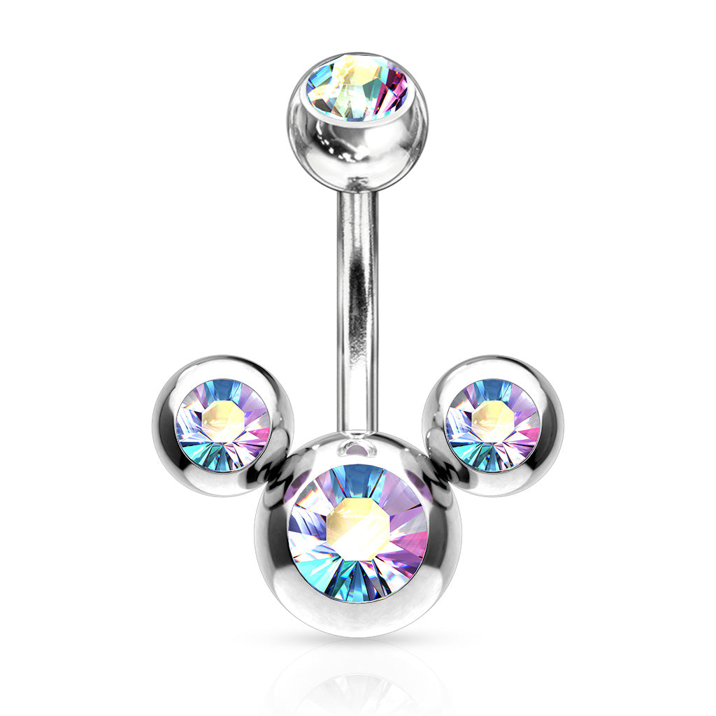 CZ Triple Bubble Belly Button Ring - Stainless Steel