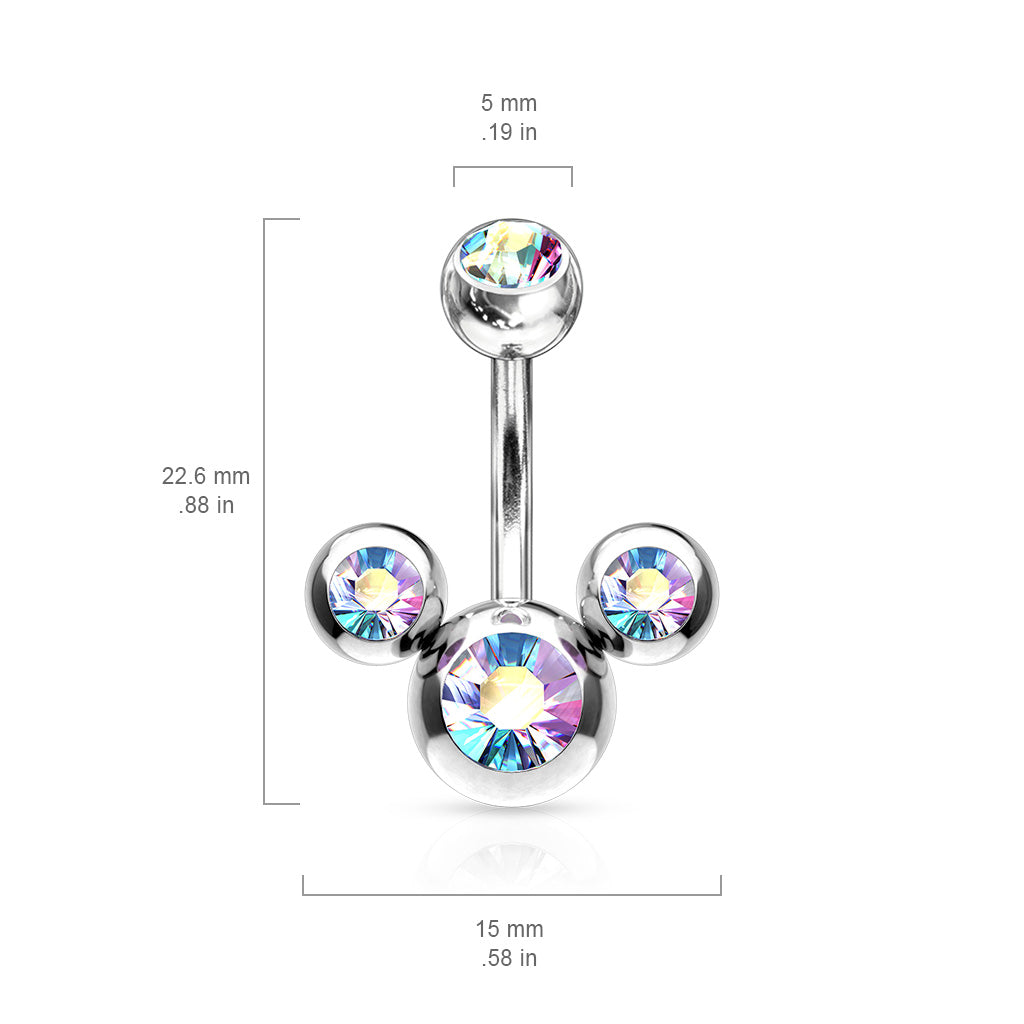 CZ Triple Bubble Belly Button Ring - Stainless Steel