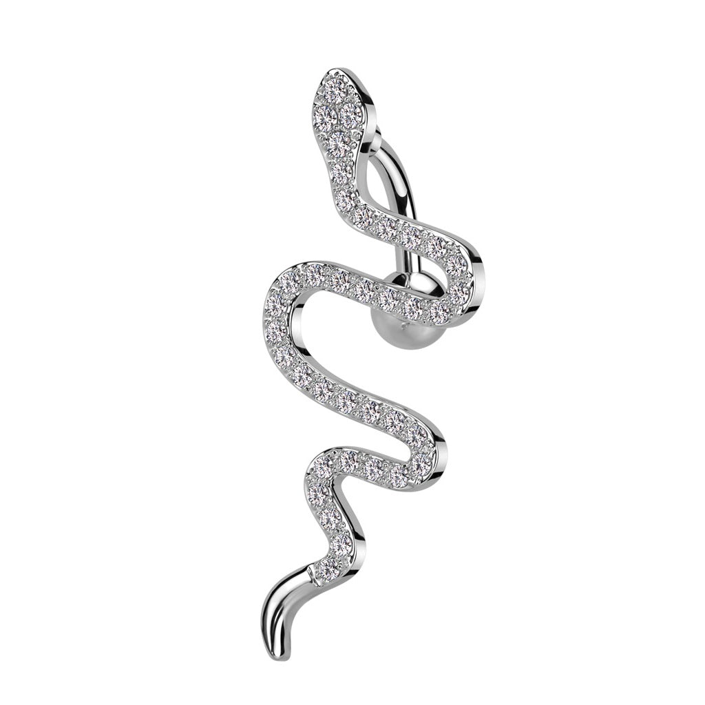 CZ Crystal Snake Top Drop Reverse Belly Button Ring - 316L Stainless Steel