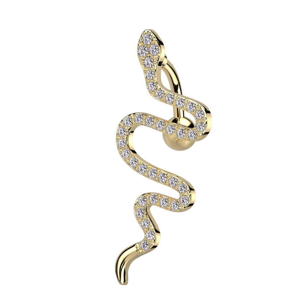 CZ Crystal Snake Top Drop Reverse Belly Button Ring - 316L Stainless Steel