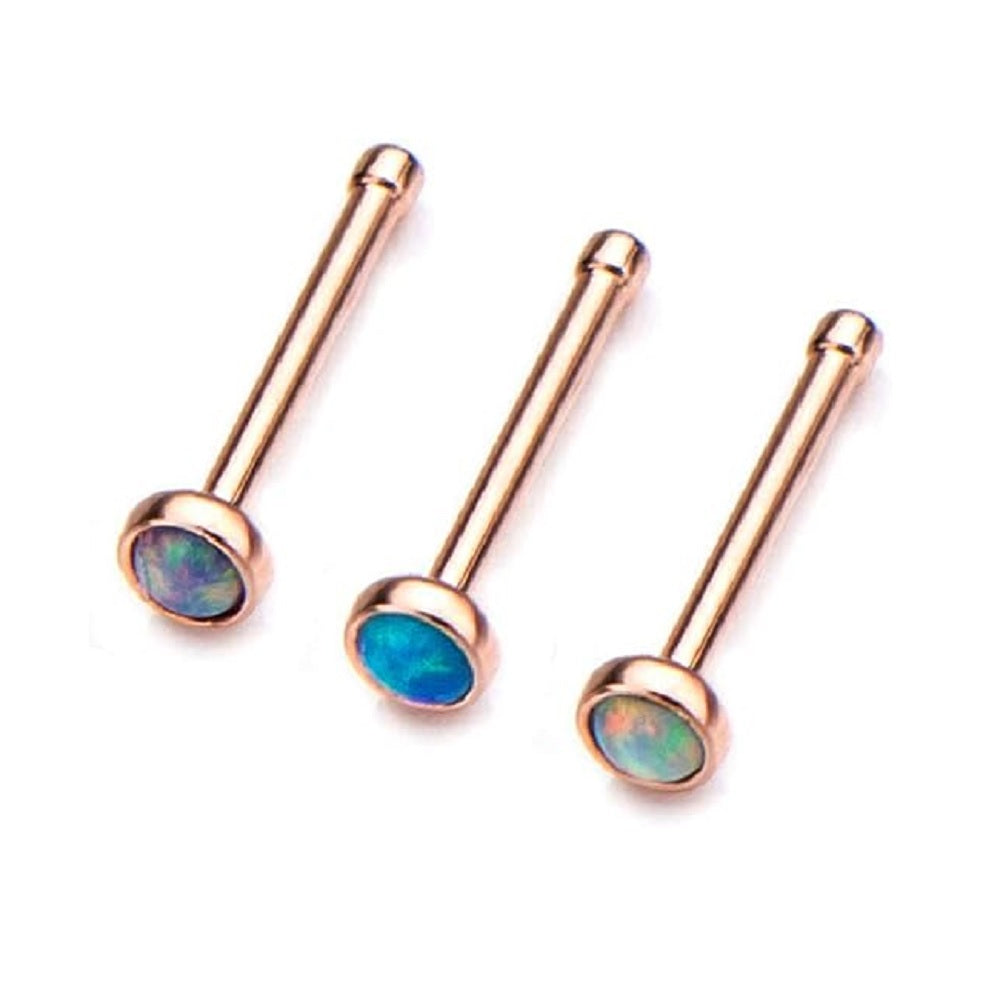Set of 3 Rose Gold Plated Synthetic Opal Top Nose Bone Studs