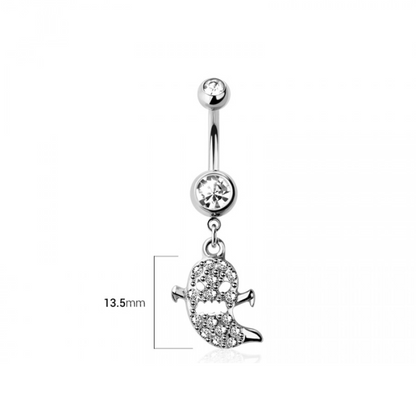 CZ Crystal Flying Ghost Dangling Belly Button Ring - 316L Stainless Steel