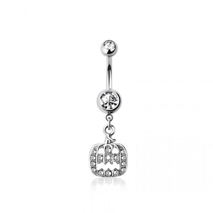 CZ Crystal Pumpkin Dangling Belly Button Ring - 316L Stainless Steel