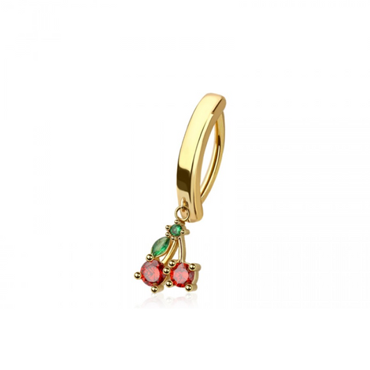 Dangling Cherries Hinged Curved Bar Clicker Belly Button Ring - 316L Stainless Steel