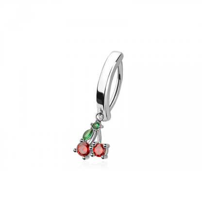 Dangling Cherries Hinged Curved Bar Clicker Belly Button Ring - 316L Stainless Steel