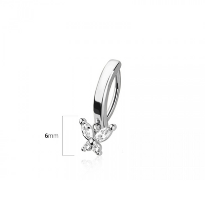 Dangling CZ Crystal Butterfly Hinged Curved Bar Clicker Belly Button Ring - 316L Stainless Steel