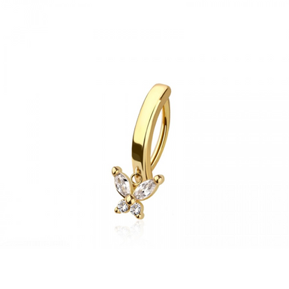 Dangling CZ Crystal Butterfly Hinged Curved Bar Clicker Belly Button Ring - 316L Stainless Steel