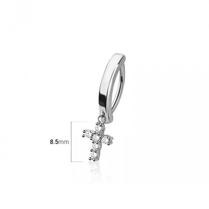 Dangling CZ Crystal Cross Hinged Curved Bar Clicker Belly Button Ring - 316L Stainless Steel